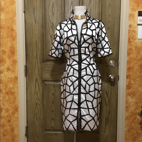 Unique beaded shimmering zipper split midi dress - Picture 4 of 8